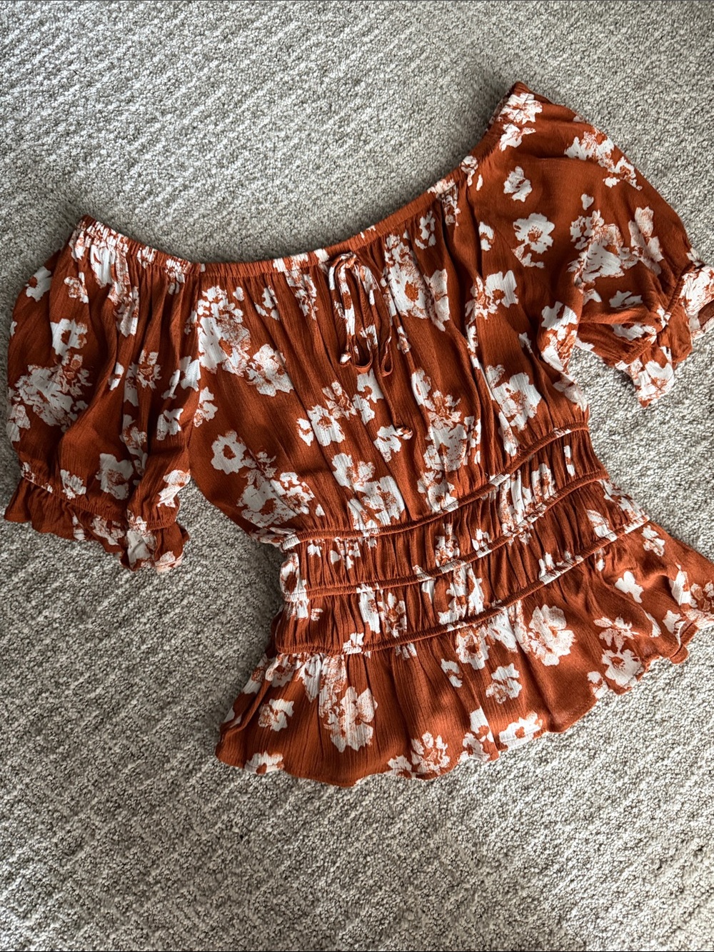 Wild Moss Rust Floral Off-Shoulder Peplum Top